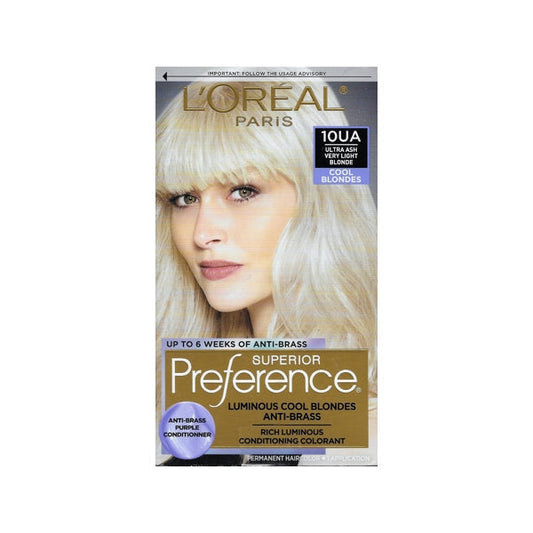 L'Oreal Superior Preference Luminous Fade-Defying Color + Anti-Brass Shine System Hair Color Permanent (10UA Ultra Ash Very Light Blonde)