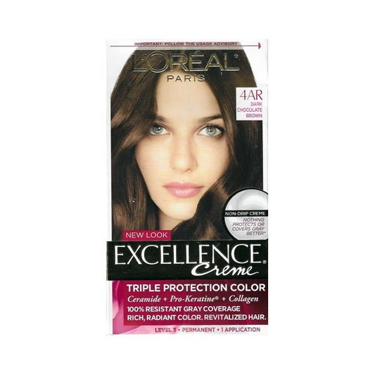 L'Oreal Excellence Creme Triple Protection Color Permanent Hair Color Kit (4AR Dark Chocolate Brown) 100% Resistant Gray Coverage - DollarFanatic.com